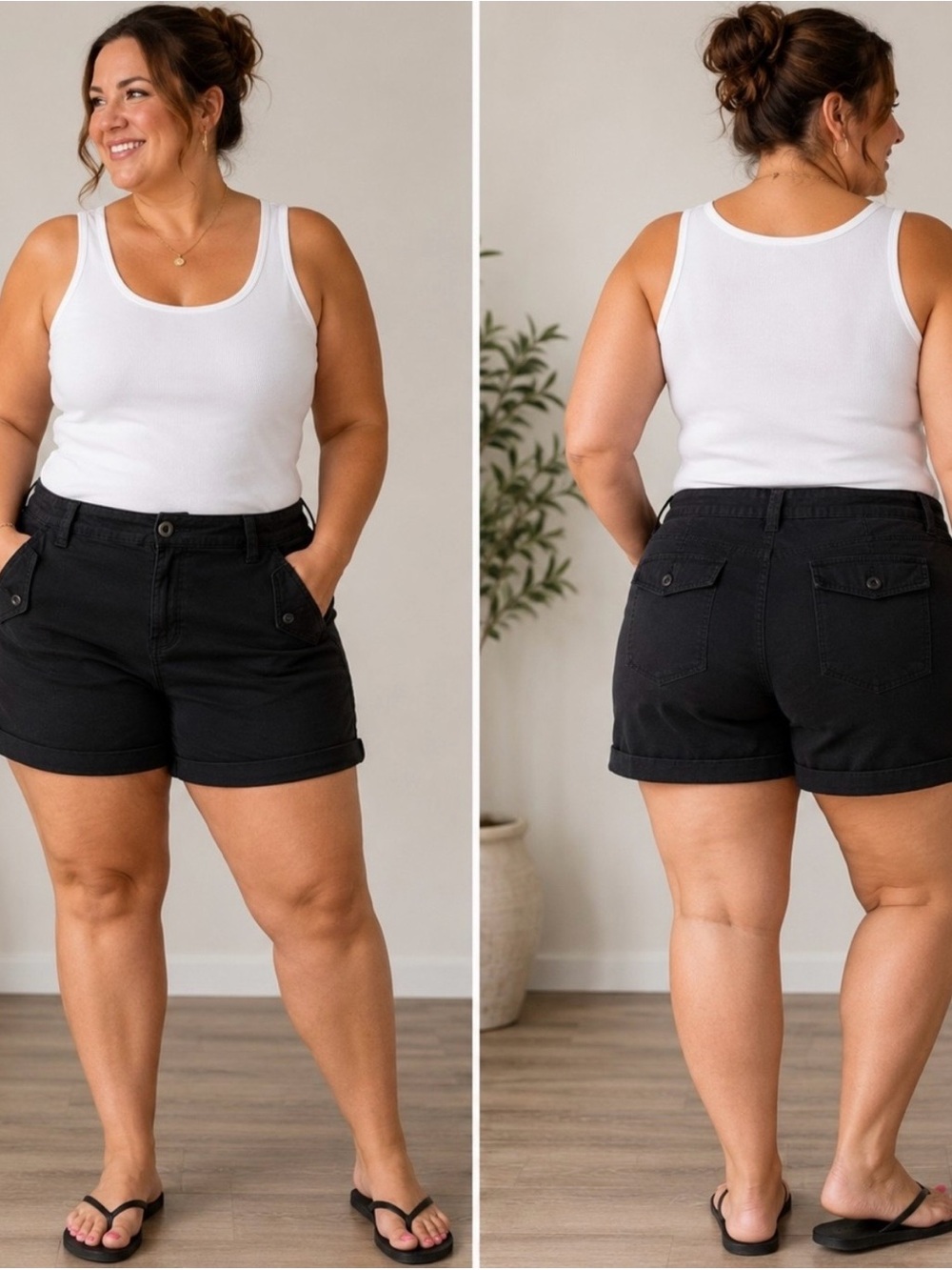 TORRID Stretch Cotton Twill Cuffed Utility Cargo Shorts Black Size 18